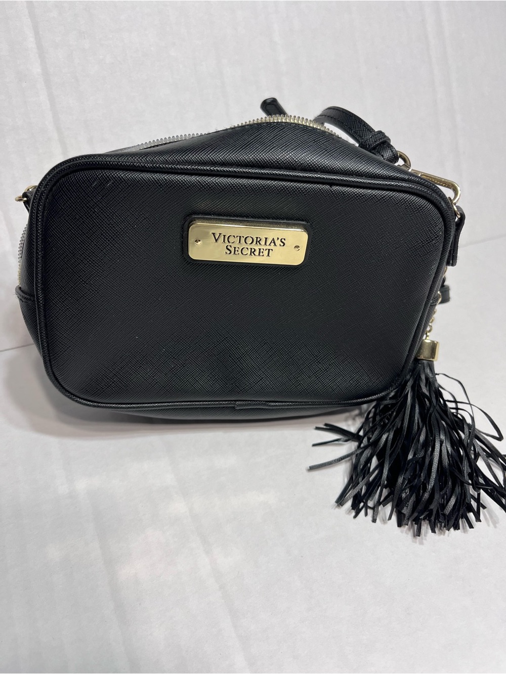 Victoria’s Secret Black Crossbody Camera Bag Gold Hardware Tassel